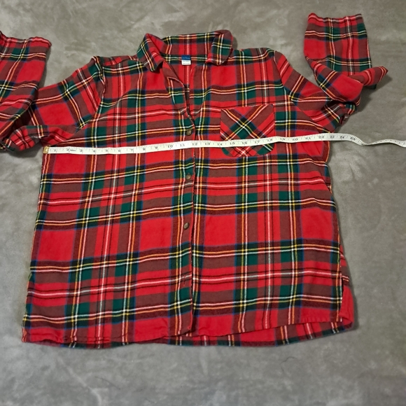 Old navy cotton plaid flannel holiday button down shirt pj size L. - Picture 5 of 6